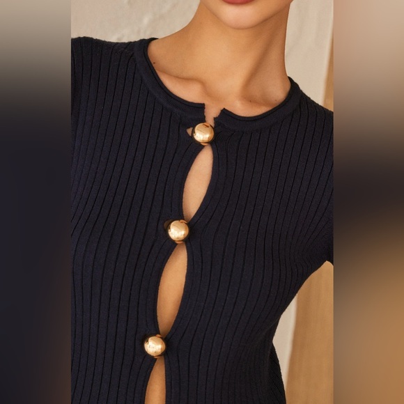 Commense Navy Ribbed Button-Front Long Sleeve Top - Picture 3 of 5